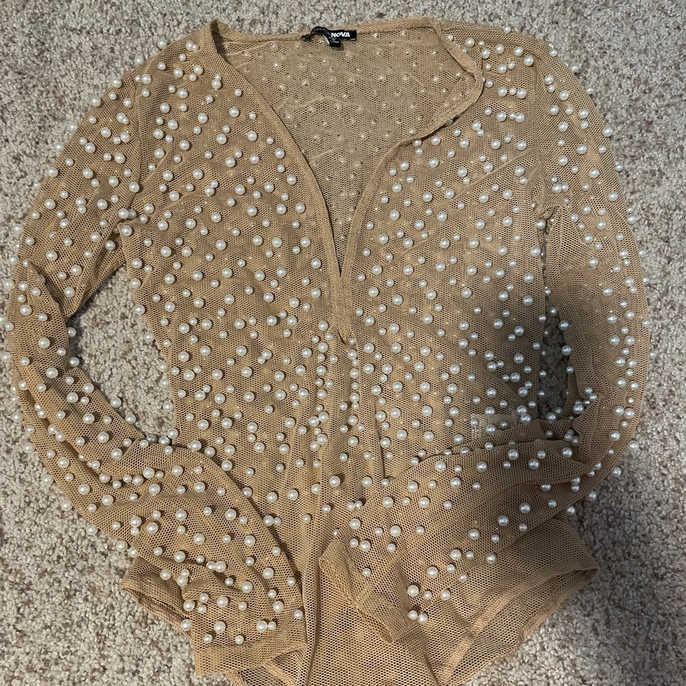 Sheer pearl studded body suit